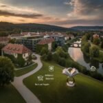 Bayreuth Üniversitesi kampüsünden bir görüntü, modern eğitim ortamı