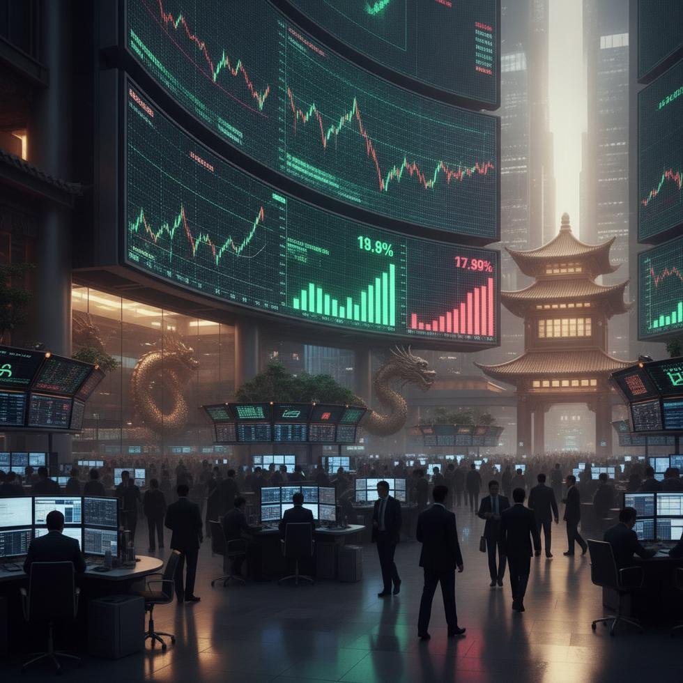 Çinli çip üreticisinin hisse senetlerindeki artışı gösteren borsa ekranı