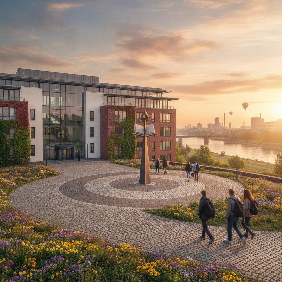 Duisburg-Essen Üniversitesi kampüsü ve öğrenciler