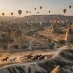 Kapadokya'da sıcak hava balonları eşliğinde at turu