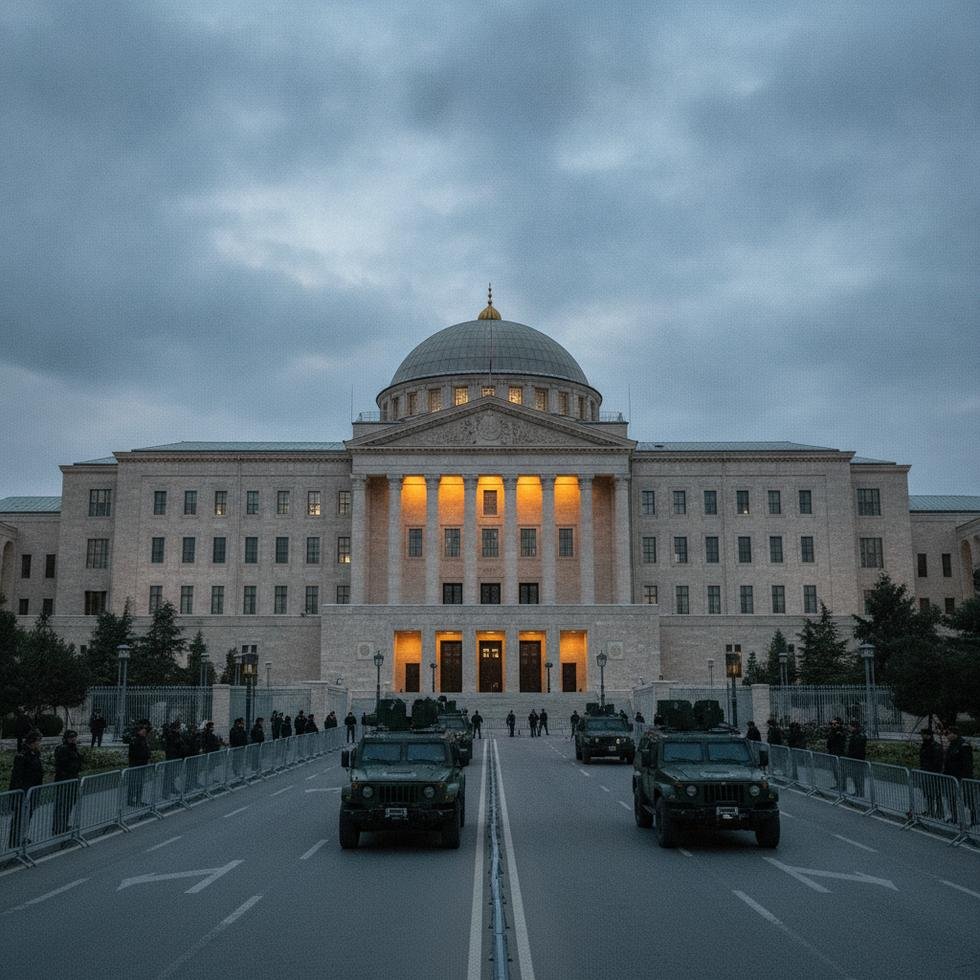 Turkish parliament with security forces in front