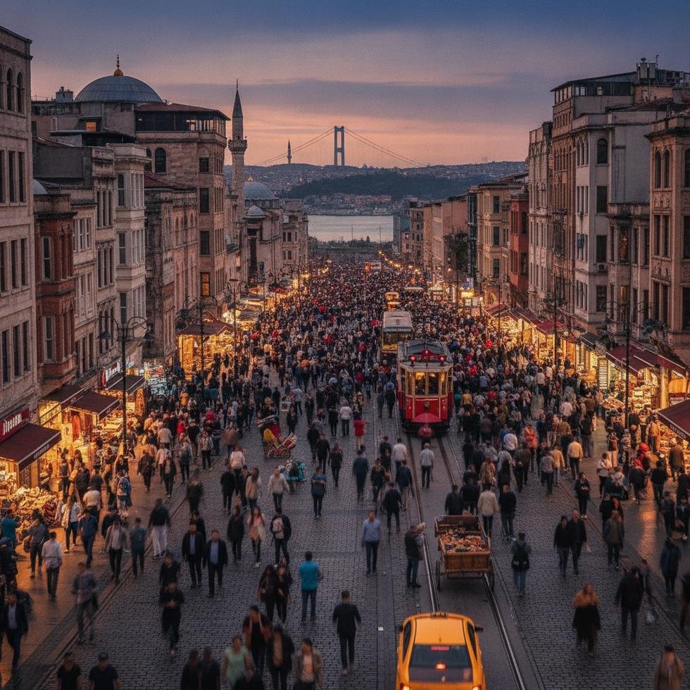 Kalabalık Türkiye şehri sokakta yürüyen insanlar
