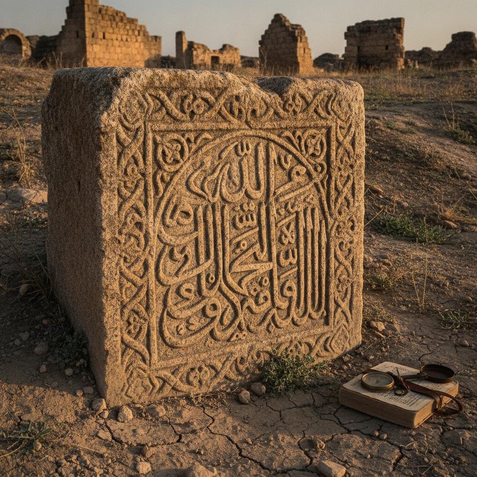 Kûfi hatlarla 'Hz. Muhammed' ismi yazılı Selçuklu taşı
