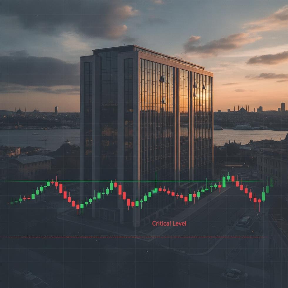 İstanbul Borsa binası ve hisse senedi grafikleri.