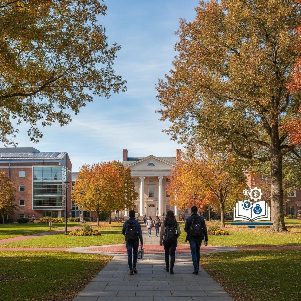 Delaware Üniversitesi kampüs binası ve öğrenciler