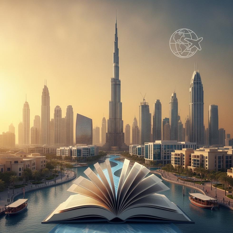 Dubai şehri ve dil okulu teması