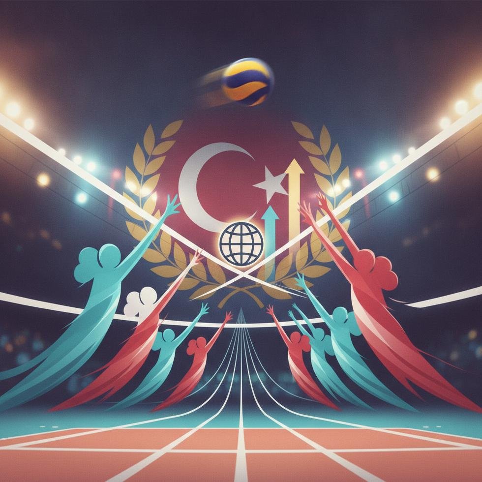 Kadın voleybol maçı esnasında oyuncular.