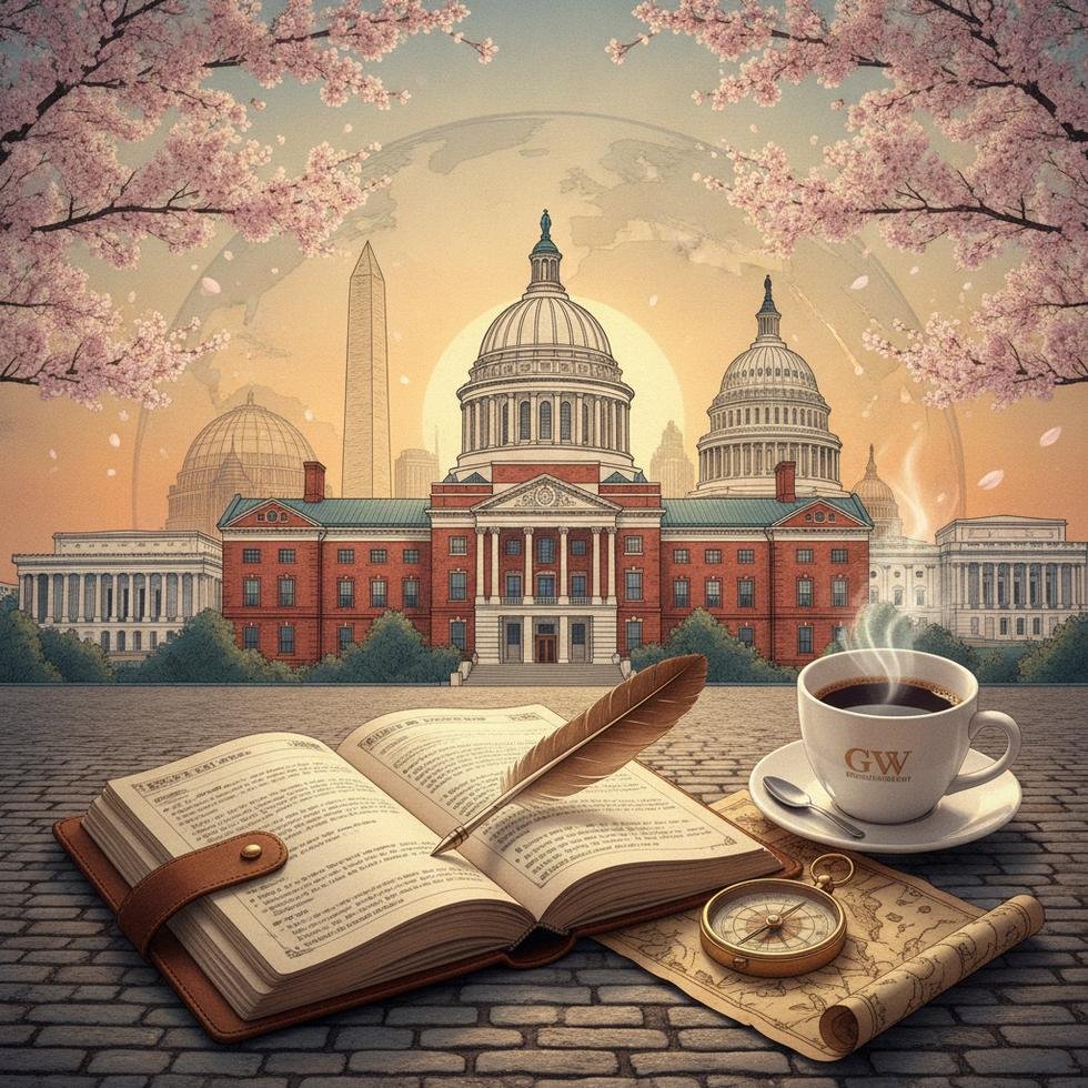 George Washington Üniversitesi kampüsü ve Washington D.C. manzarası