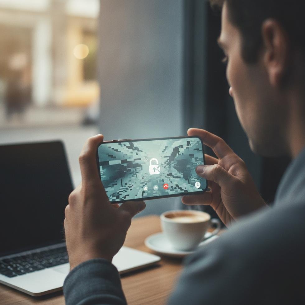 Endişe içinde akıllı telefonuna bakan bir kişi