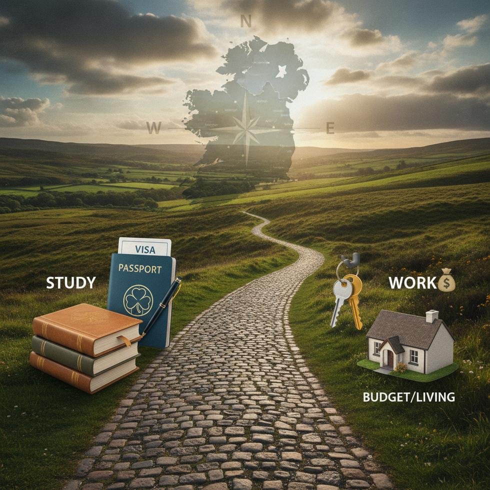 İrlanda Work & Study programı için öğrenciler sınıfta ve şehirde İngilizce öğreniyor