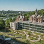 Kassel Üniversitesi kampüsünde öğrenciler ve modern binalar