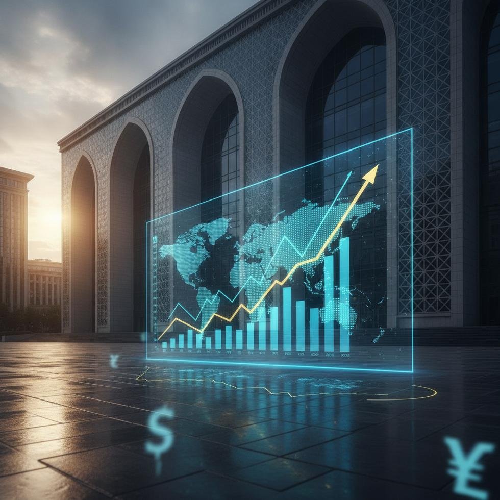 Merkez Bankası binası ve finansal grafikler