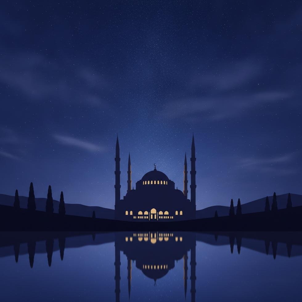 Yıldızlı bir gece altında cami silueti