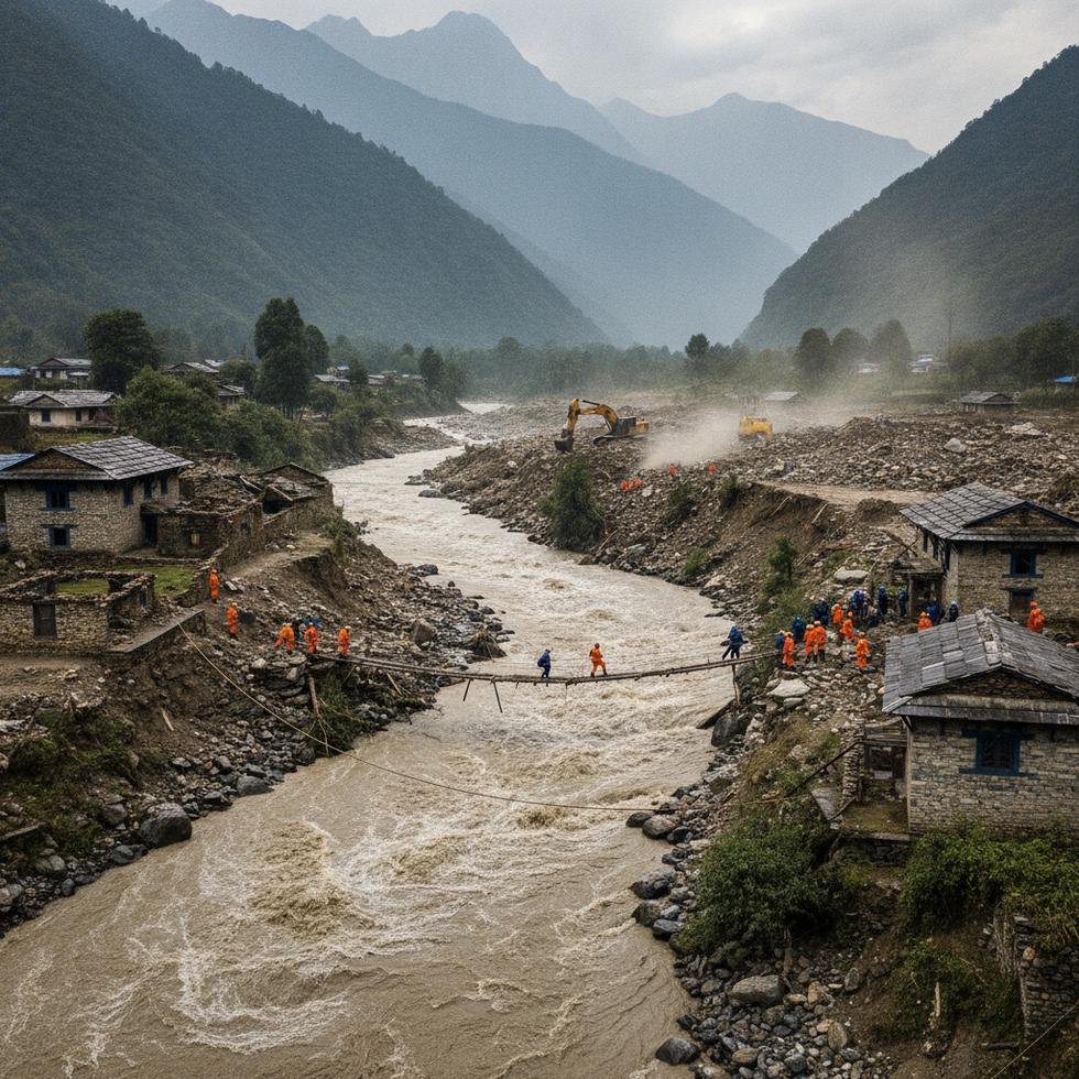 Nepal'de heyelan sonrası yıkılmış evler