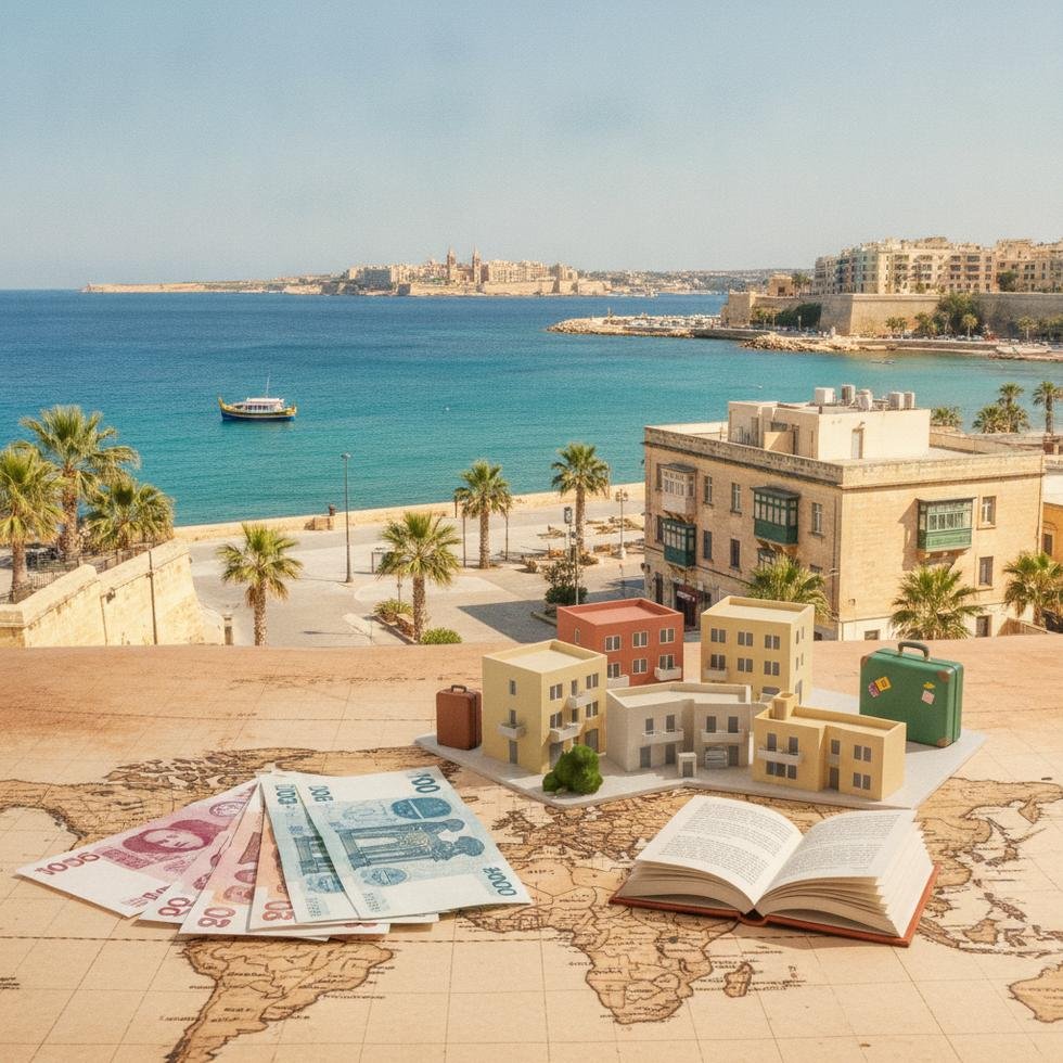 Sliema sahilinde dil eğitimi gören öğrenciler