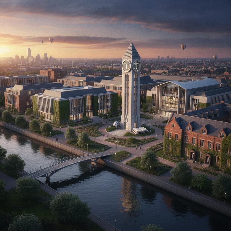 Teesside Üniversitesi kampüs görseli ve öğrenciler