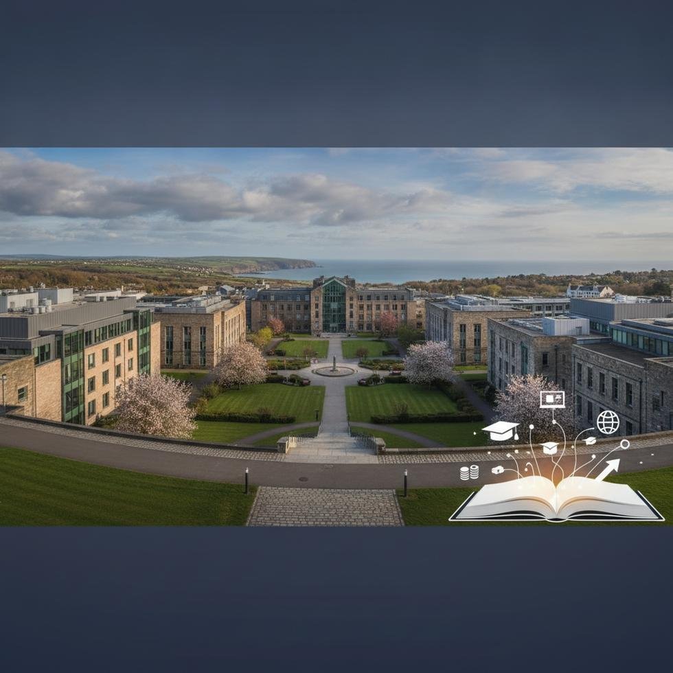 Ulster Üniversitesi kampüs binası ve öğrenciler