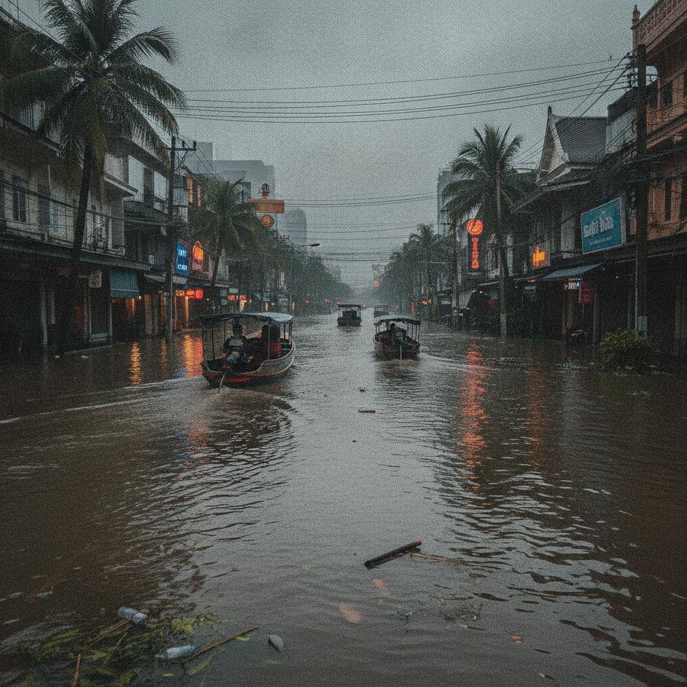 Bangkok'ta sel sularının altında kalan caddeler.