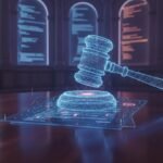 Mahkeme sahnesi, gavel ve metin belgeleri
