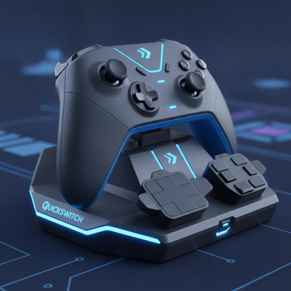 Bir oyun kontrolcüsü Quickswitch Dock sistemine sahip.