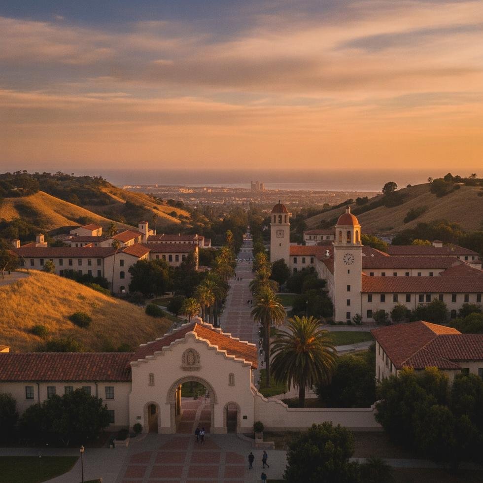 Loyola Marymount Üniversitesi kampüsü ve Los Angeles manzarası