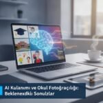 Bilgisayarda okul fotoğrafı düzenleyen ebeveynler