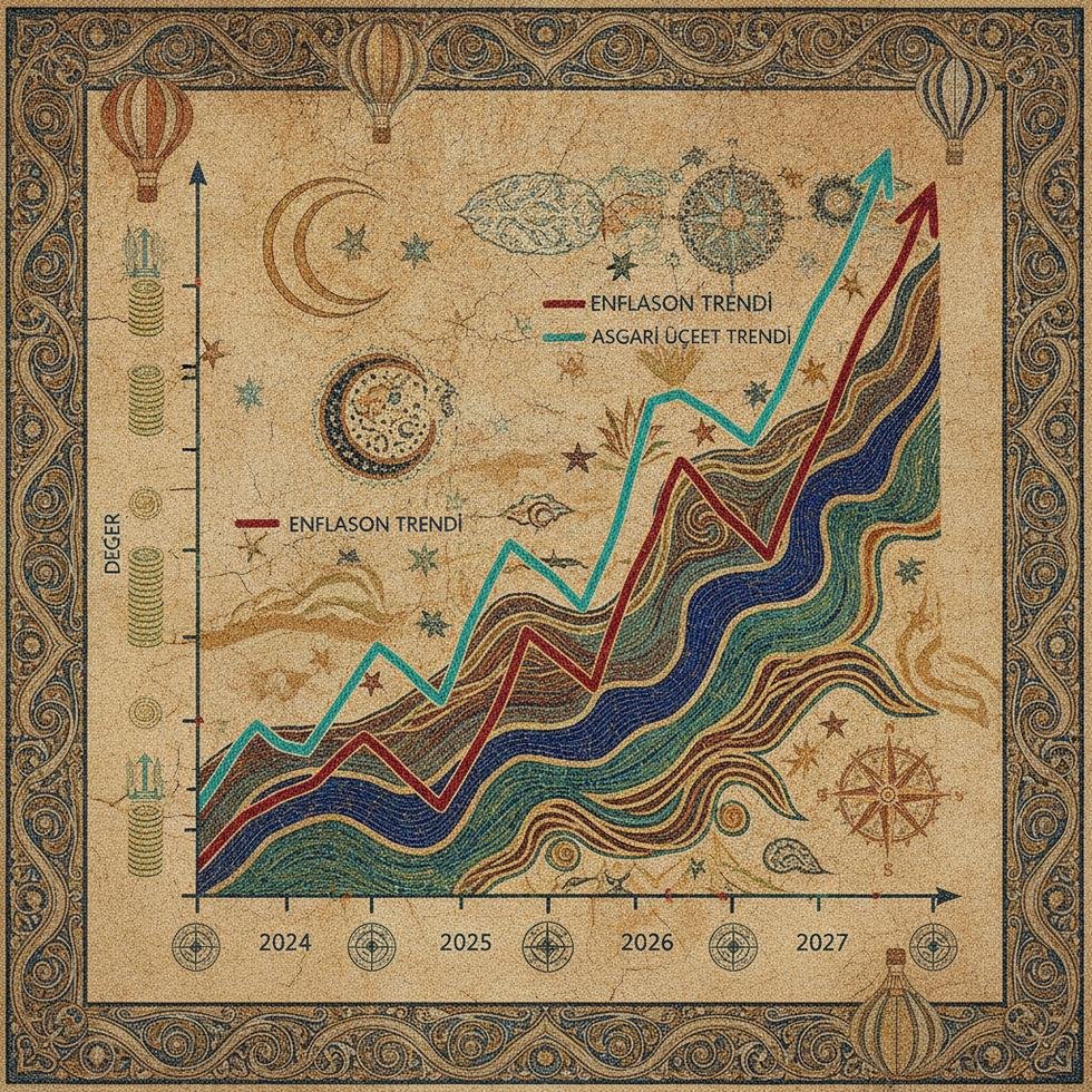 Türkiye'de enflasyon ve asgari ücret trendlerini gösteren grafik