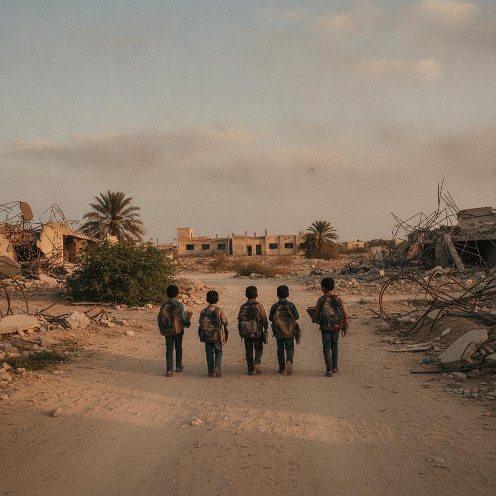 Yemen'de savaş cezbesinde okula giden çocuklar